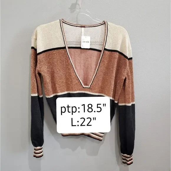 NWT Free People gold sparkle low neck top
